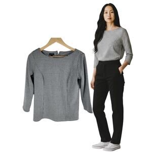 NEW Talbots Polka Dot 3/4 Sleeve Blouse Buttons Stretch White Black Size S